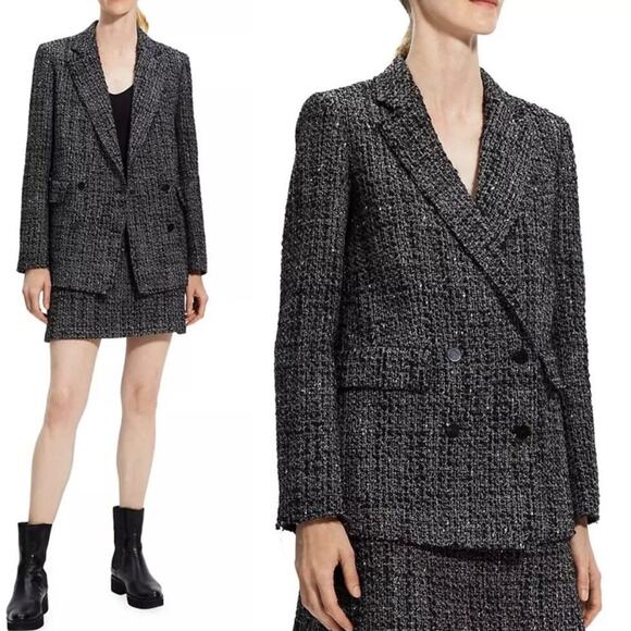 Theory Piazza Noelle Black Tweed Fringe Trim Blazer - Picture 14 of 14